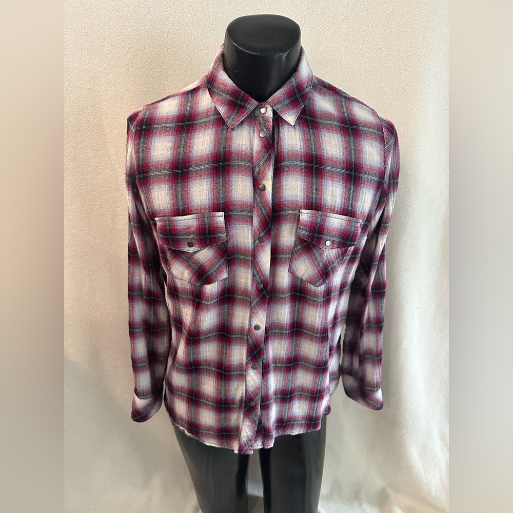 Kut from the Kloth Plaid Button Down Shirt - Red and White